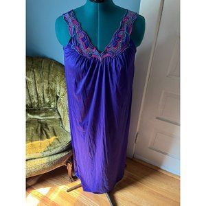 80s Bold Purple Tank Nightgown with Multicolored Cutout Geometric Neckline